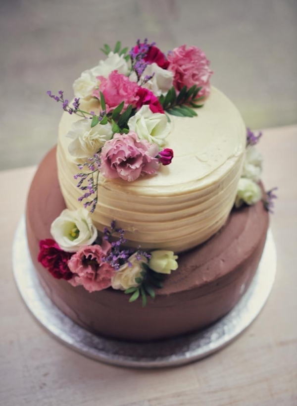 Wedding chocolate cake with blueberries