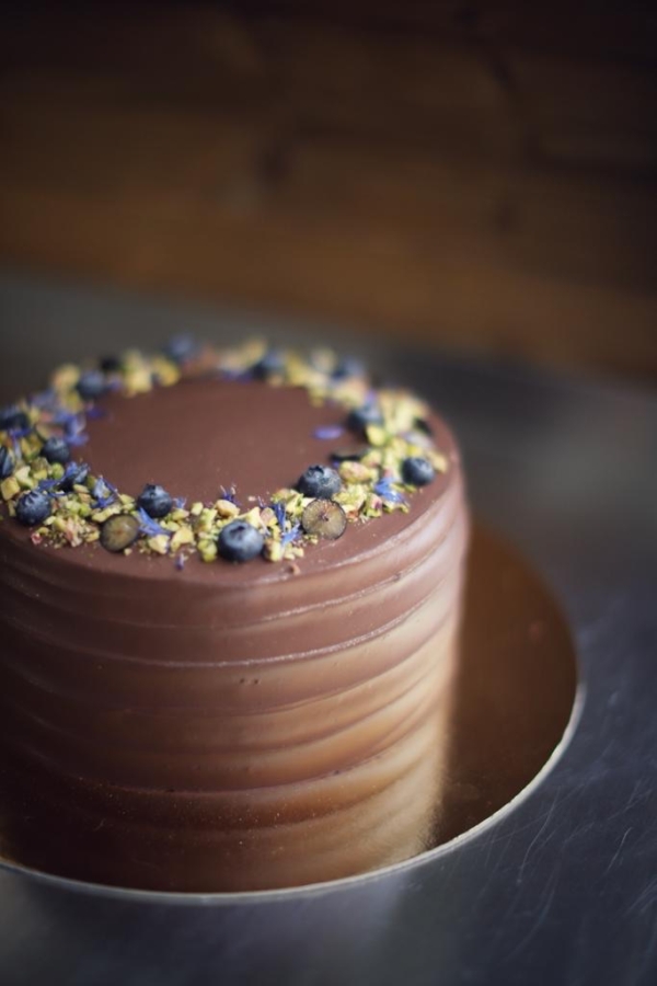 Chocolate cake with blueberries